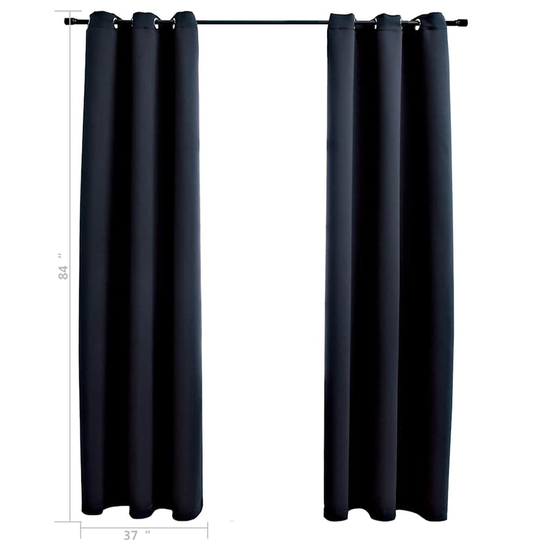 Perdele opace cu inele, 2 buc., negru, 97x213 cm, material textil
