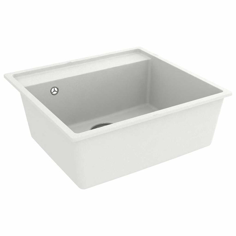 Chiuvetă de bucătărie cu orificiu de preaplin, alb, granit