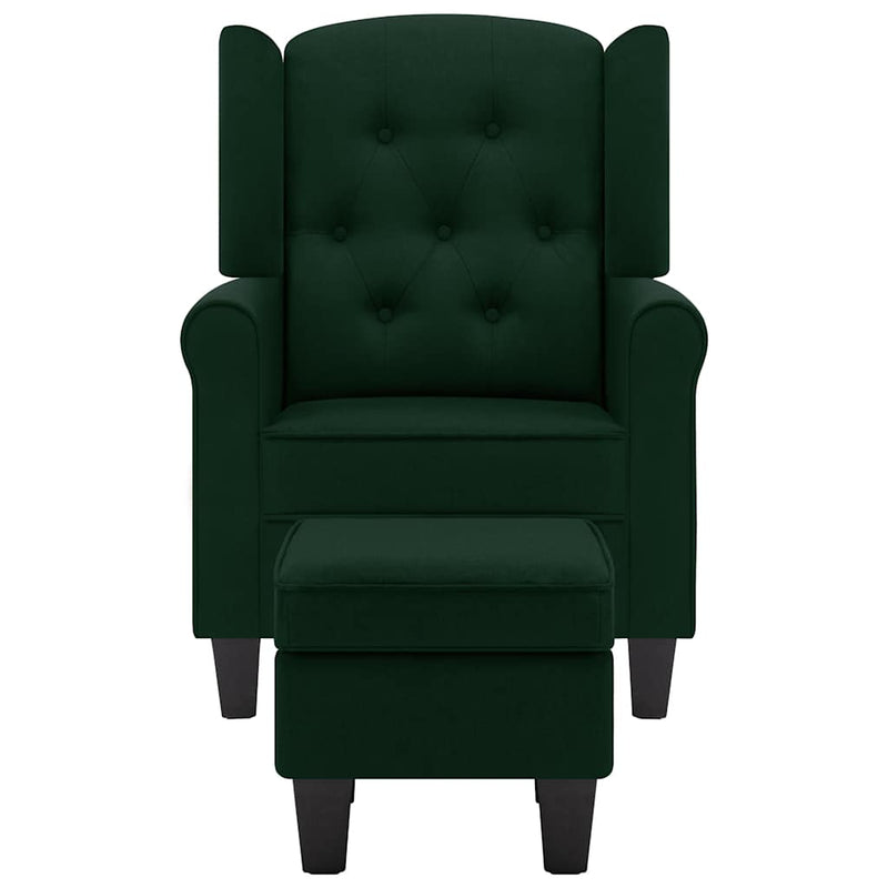 Fotoliu cu taburet pentru picioare, verde închis, textil