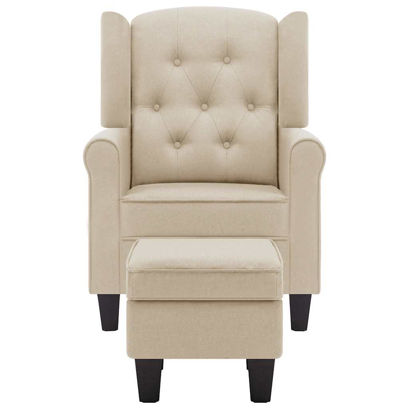 Fotoliu cu taburet pentru picioare, crem, material textil