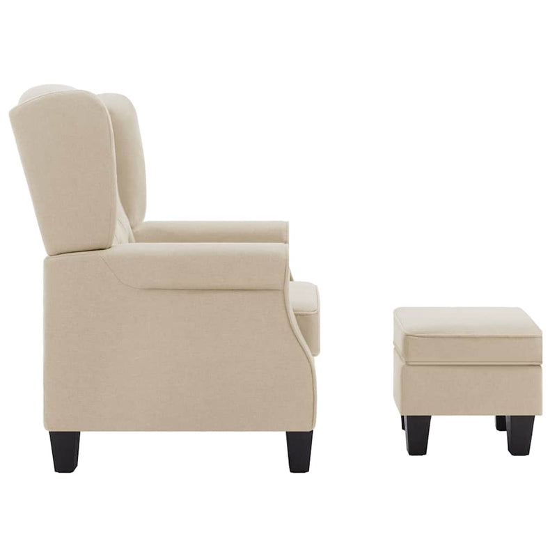 Fotoliu cu taburet pentru picioare, crem, material textil