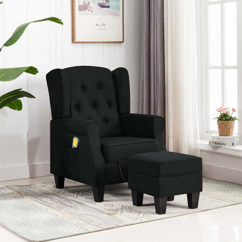 Fotoliu de masaj cu taburet, negru, material textil