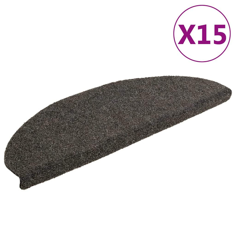Covorașe pentru scări autoadezive, 15 buc., 65x21x4 cm, antracit, semirotunde, mari