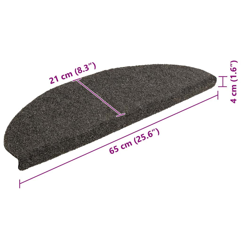 Covorașe pentru scări autoadezive, 15 buc., 65x21x4 cm, antracit, semirotunde, mari