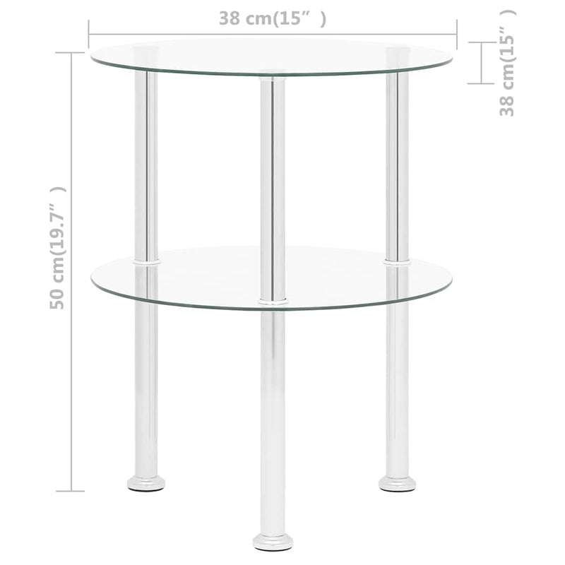 Masă laterală 2 niveluri, transparent, 38 cm, sticlă securizată