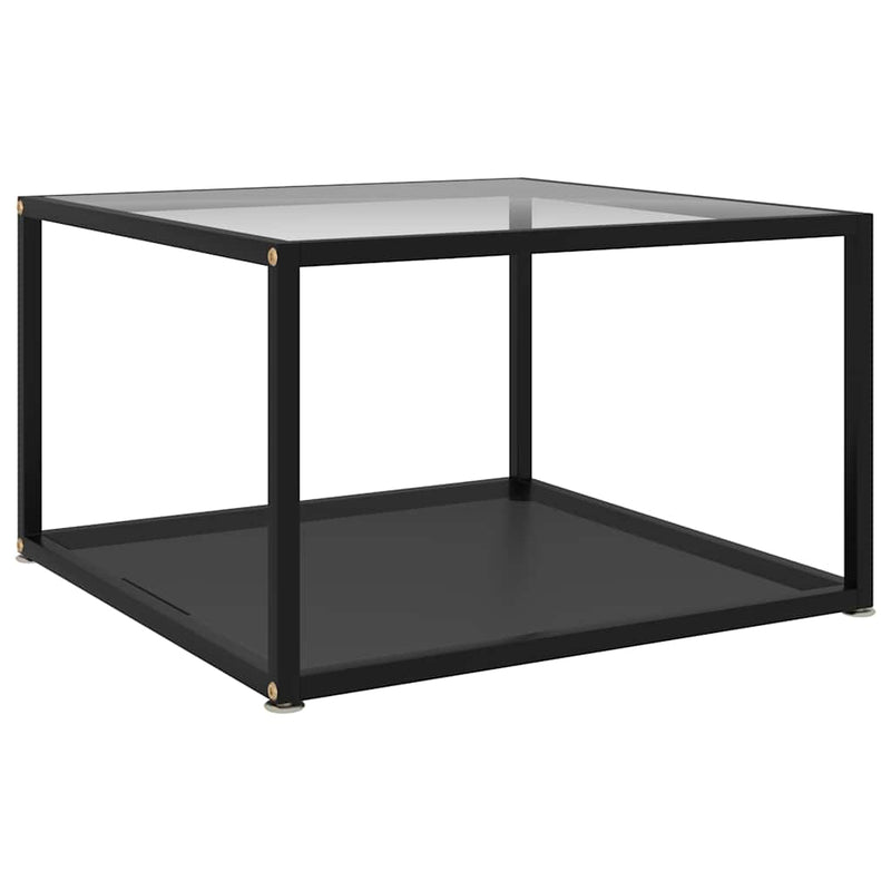 Măsuță cafea, transparent/negru, 60x60x35 cm, sticlă securizată