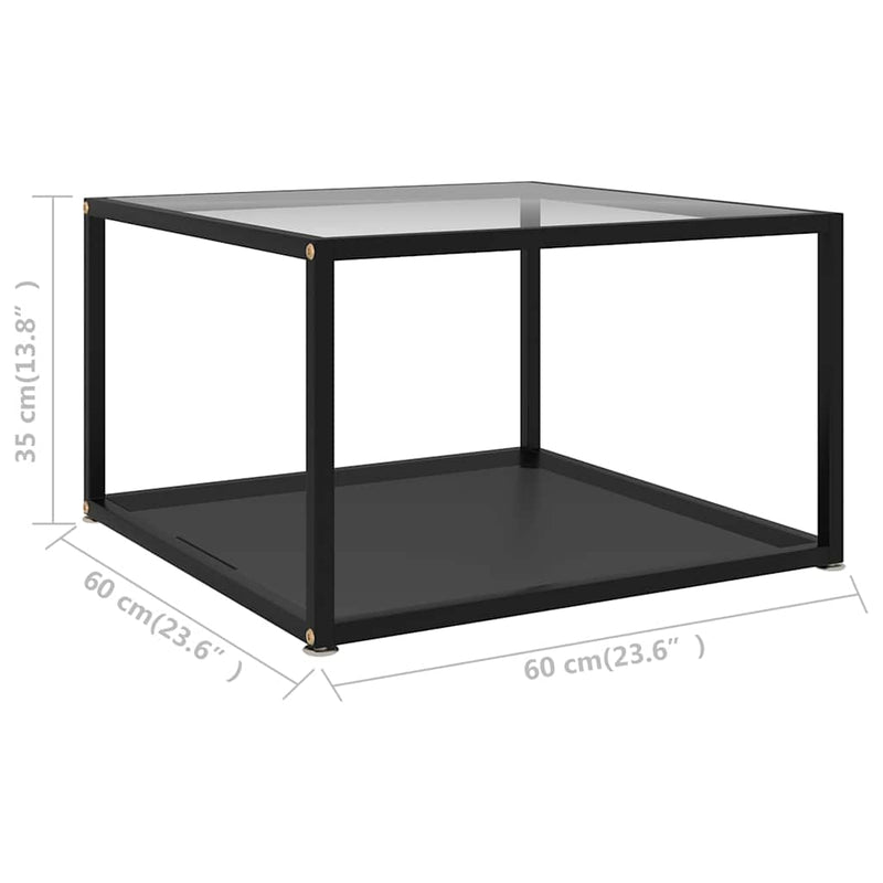 Măsuță cafea, transparent/negru, 60x60x35 cm, sticlă securizată