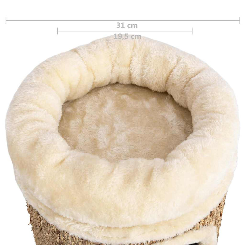 Căsuță de pisici luxoasă cu pernă, 33 cm, iarbă de mare