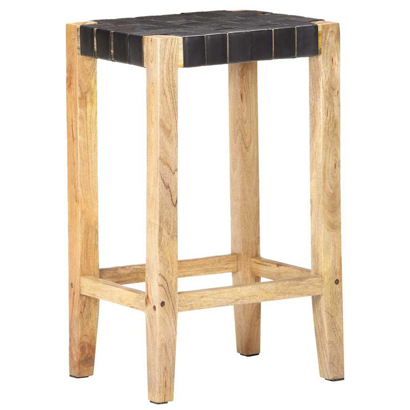Scaune de bar, 2 buc., negru, piele naturală, 75 cm