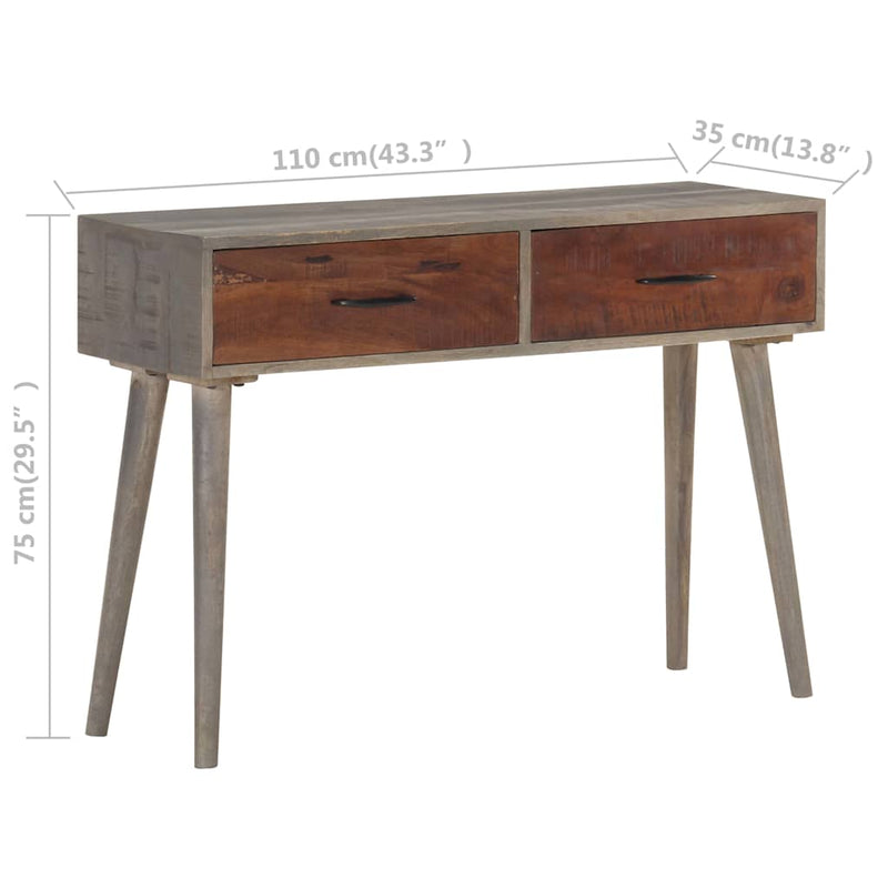 Masă consolă, gri, 110x35x75 cm, lemn masiv de mango nefinisat