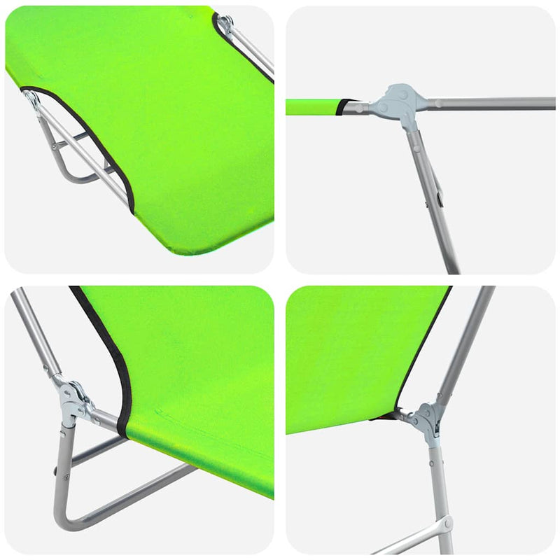 Șezlonguri pliabile, 2 buc., verde, oțel & material textil