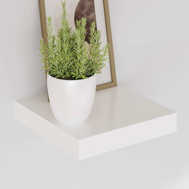 Rafturi de perete, 2 buc., alb extralucios, 23x23,5x3,8 cm, MDF