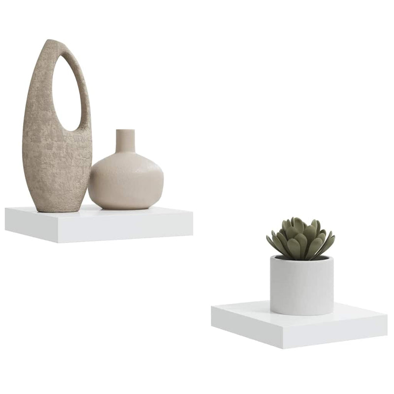 Rafturi de perete, 2 buc., alb extralucios, 23x23,5x3,8 cm, MDF