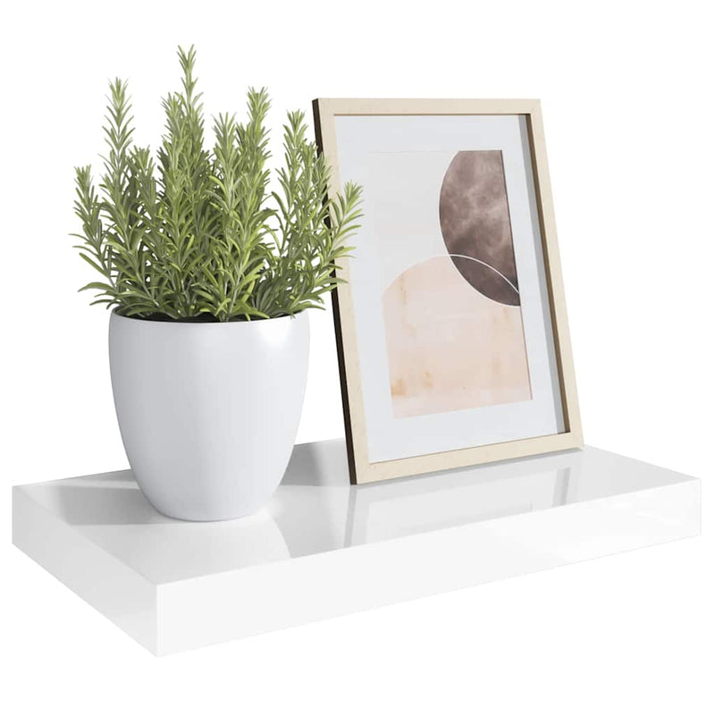 Raft de perete suspendat, alb extralucios, 40x23,5x3,8 cm, MDF