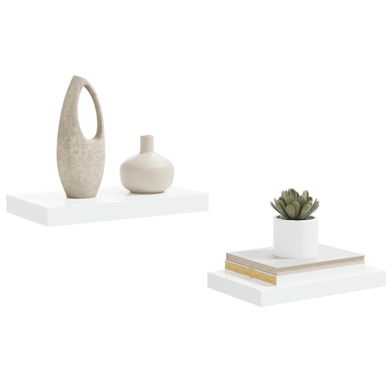Rafturi de perete, 2 buc., alb extralucios, 40x23,5x3,8 cm, MDF