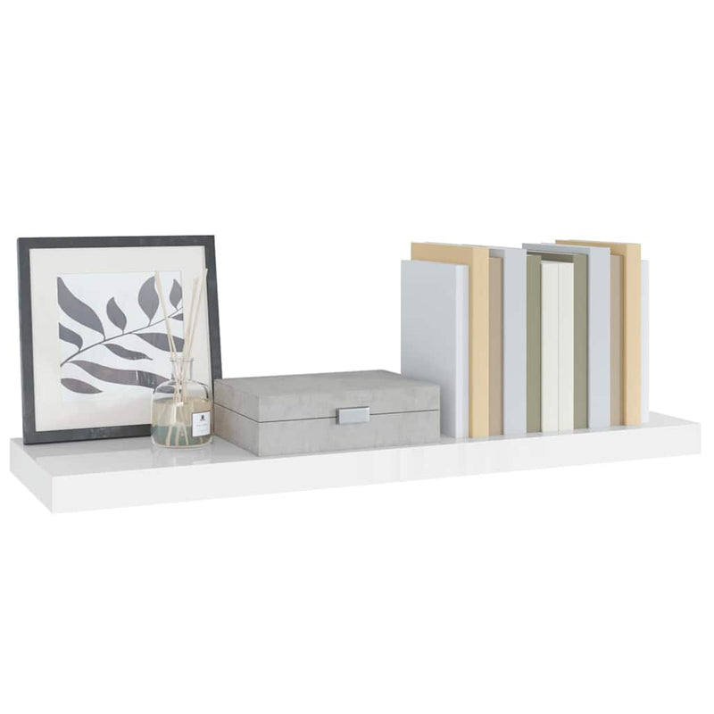 Raft de perete suspendat, alb extralucios, 80x23,5x3,8 cm, MDF