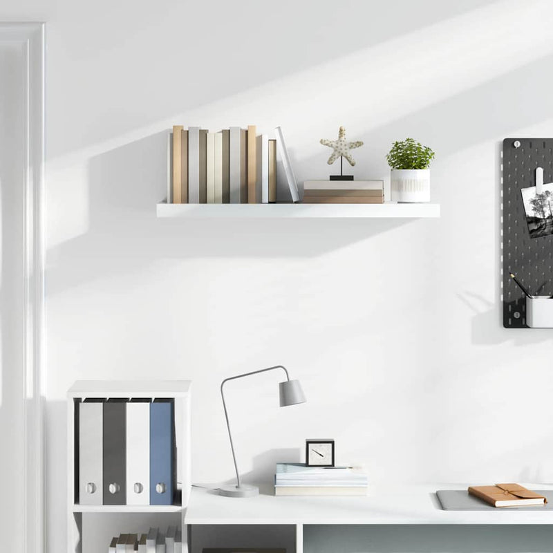 Raft de perete suspendat, alb extralucios, 90x23,5x3,8 cm, MDF