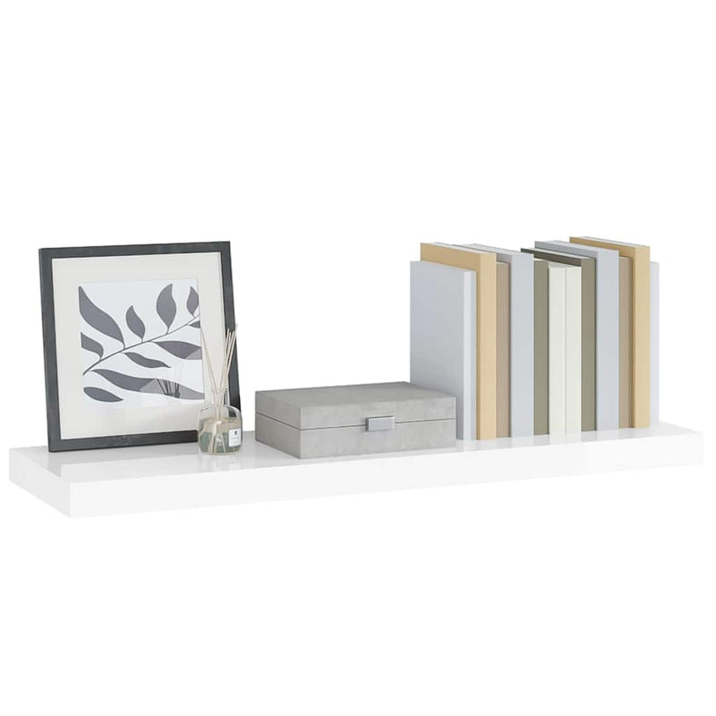 Raft de perete suspendat, alb extralucios, 90x23,5x3,8 cm, MDF
