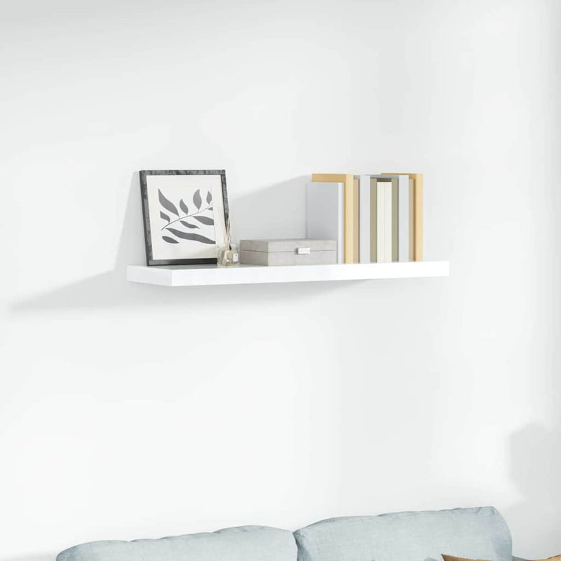 Raft de perete suspendat, alb extralucios, 90x23,5x3,8 cm, MDF