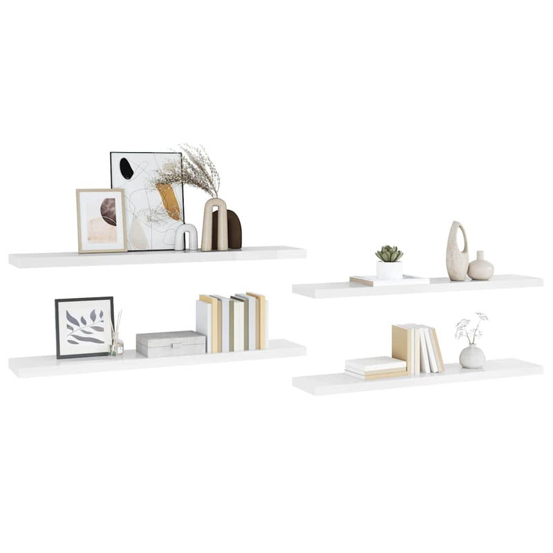 Rafturi de perete, 4 buc., alb extralucios, 120x23,5x3,8 cm MDF