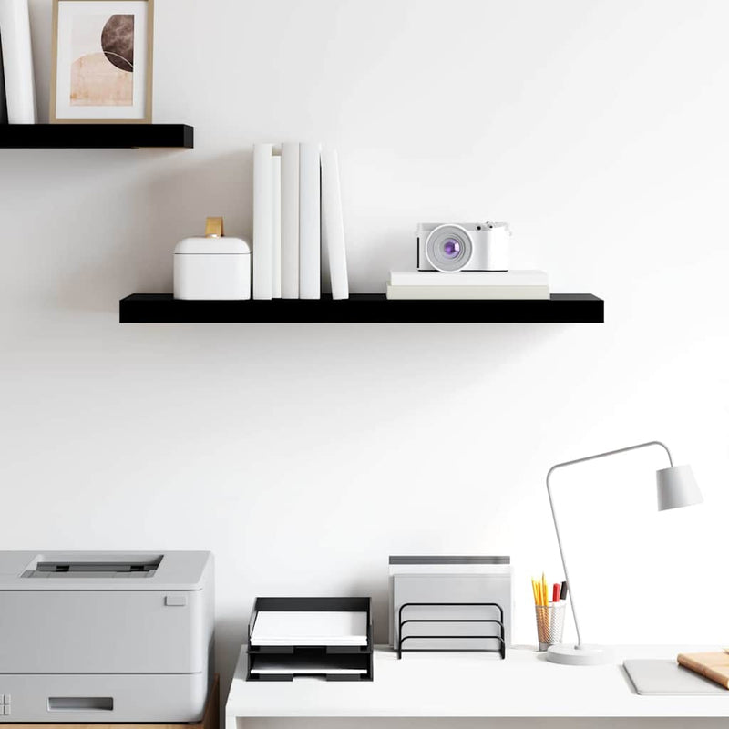 Raft de perete suspendat negru extralucios, 80x23,5x3,8 cm, MDF