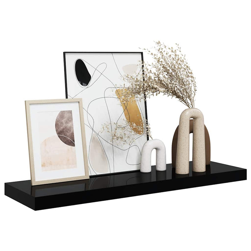 Raft de perete suspendat negru extralucios, 80x23,5x3,8 cm, MDF