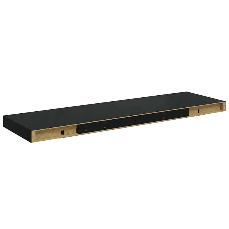 Raft de perete suspendat negru extralucios, 80x23,5x3,8 cm, MDF