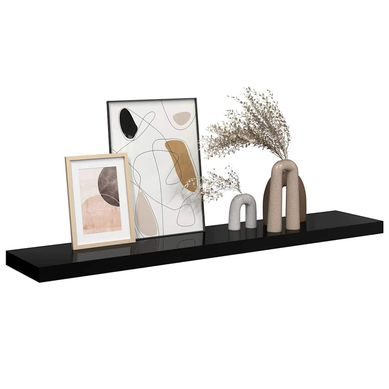 Raft perete suspendat, negru extralucios, 120x23,5x3,8 cm, MDF