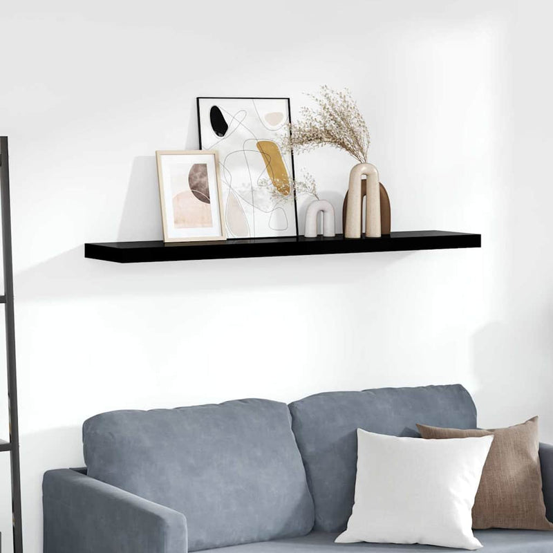 Raft perete suspendat, negru extralucios, 120x23,5x3,8 cm, MDF