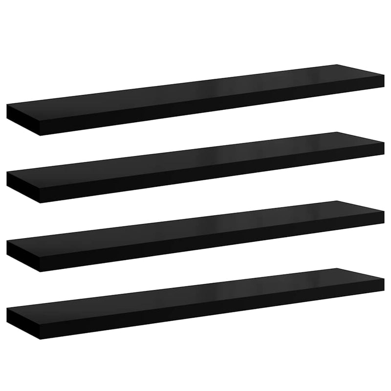 Rafturi de perete 4 buc. negru extralucios 120x23,5x3,8 cm MDF