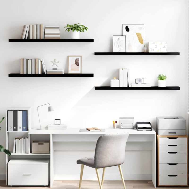 Rafturi de perete 4 buc. negru extralucios 120x23,5x3,8 cm MDF
