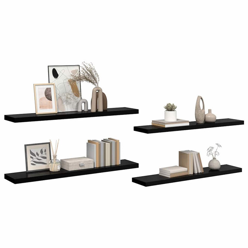 Rafturi de perete 4 buc. negru extralucios 120x23,5x3,8 cm MDF