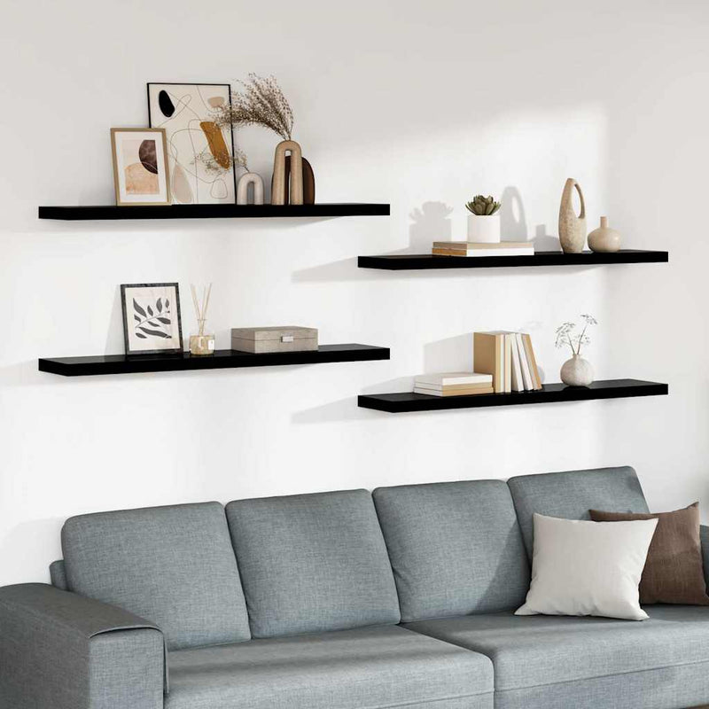 Rafturi de perete 4 buc. negru extralucios 120x23,5x3,8 cm MDF