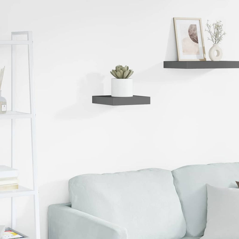 Raft de perete suspendat, gri extralucios, 23x23,5x3,8 cm, MDF