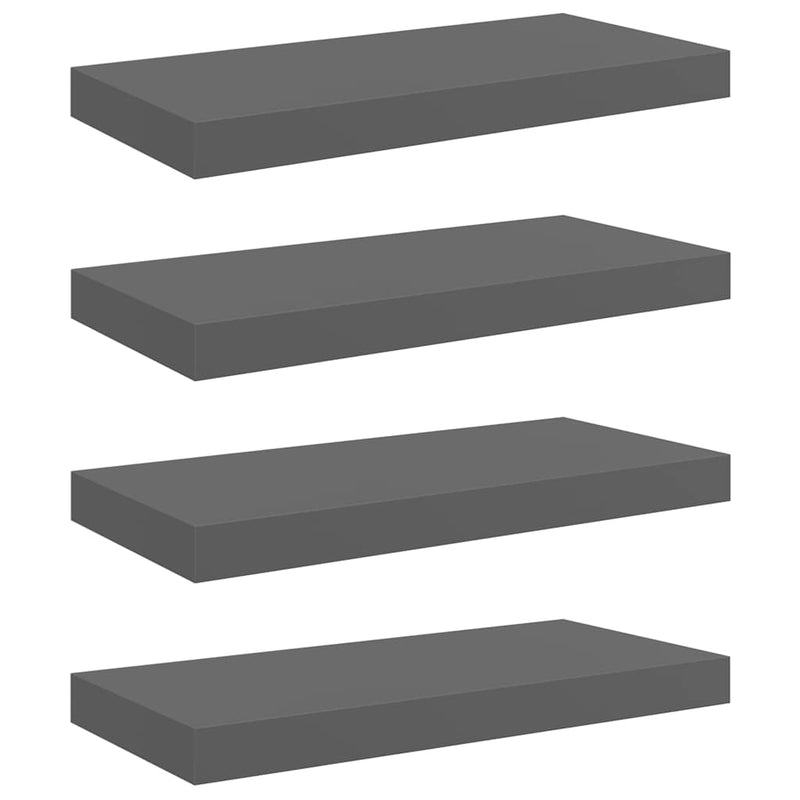 Rafturi de perete, 4 buc., gri extralucios, 50x23,5x3,8 cm, MDF