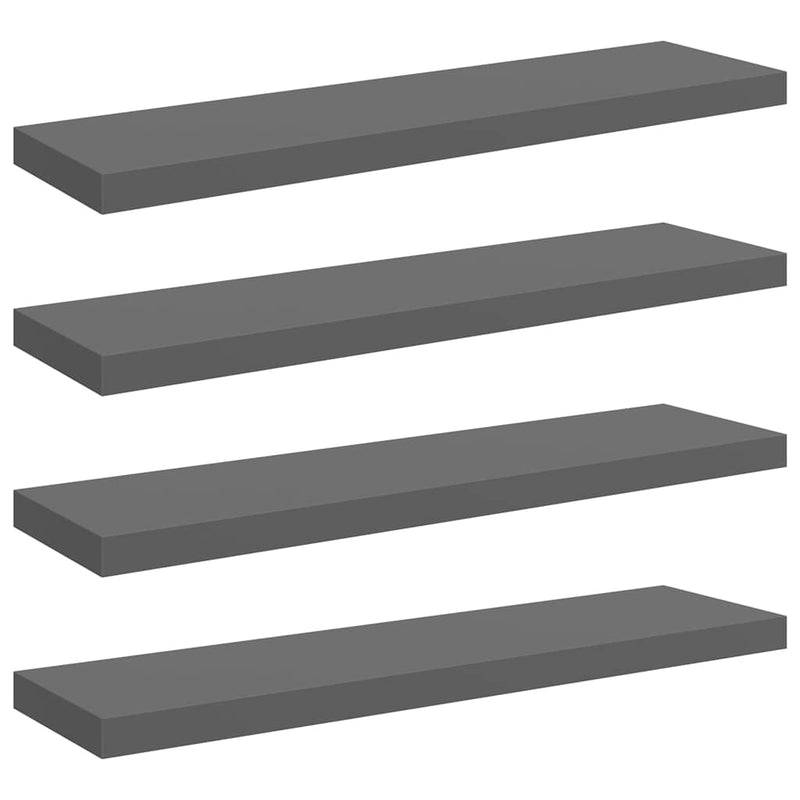 Rafturi de perete, 4 buc., gri extralucios, 90x23,5x3,8 cm, MDF