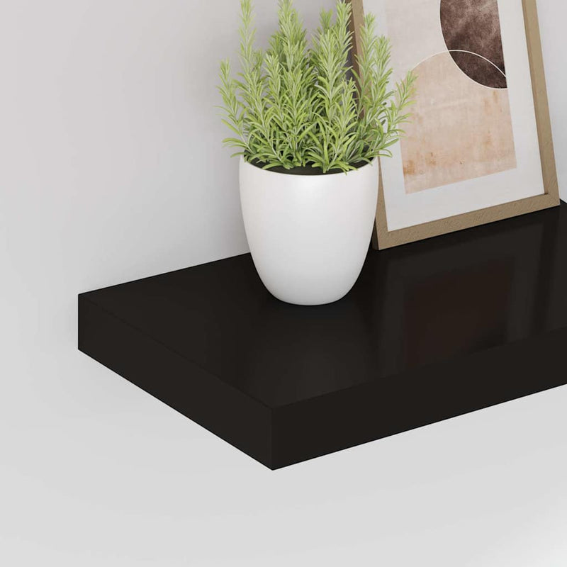 Rafturi de perete suspendate 2 buc., negru, 40x23,5x3,8 cm, MDF