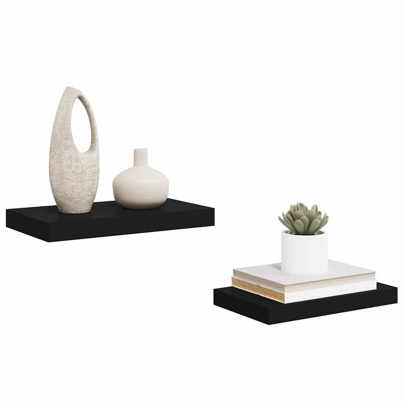 Rafturi de perete suspendate 2 buc., negru, 40x23,5x3,8 cm, MDF