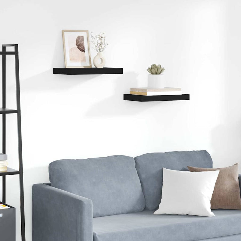 Rafturi de perete suspendate 2 buc., negru, 40x23,5x3,8 cm, MDF