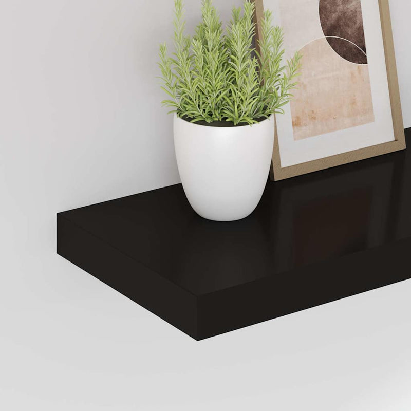 Rafturi de perete suspendate, 2 buc., negru, 60x23,5x3,8 cm MDF