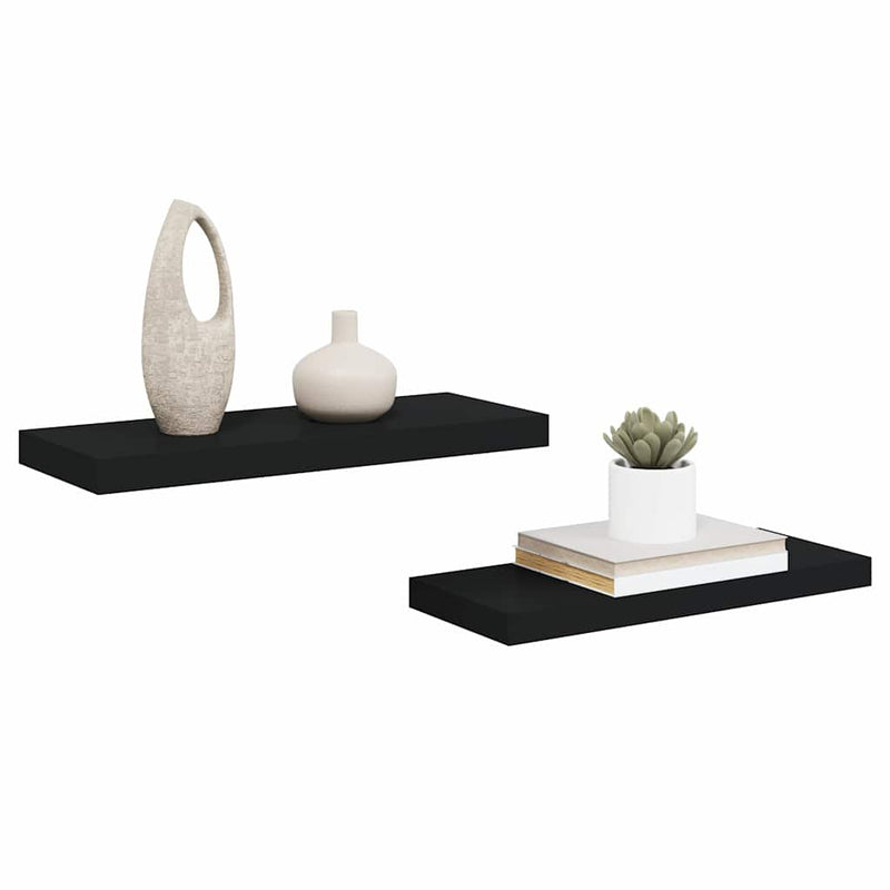Rafturi de perete suspendate, 2 buc., negru, 60x23,5x3,8 cm MDF