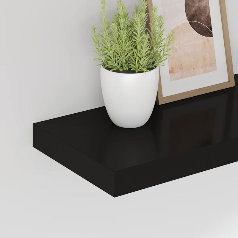 Rafturi de perete suspendate 2 buc., negru, 80x23,5x3,8 cm, MDF