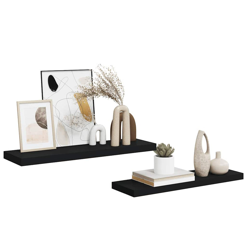 Rafturi de perete suspendate 2 buc., negru, 80x23,5x3,8 cm, MDF