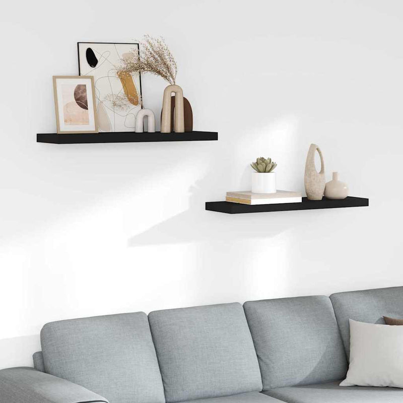 Rafturi de perete suspendate 2 buc., negru, 80x23,5x3,8 cm, MDF