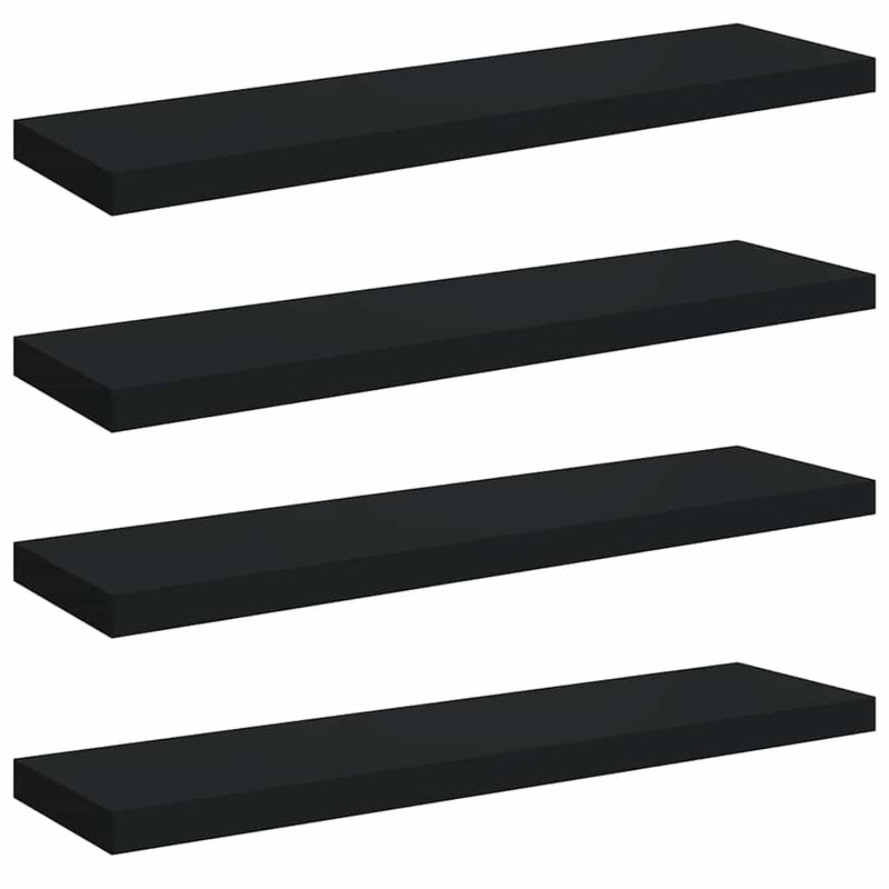 Rafturi de perete suspendate 4 buc., negru, 90x23,5x3,8 cm, MDF
