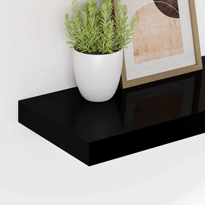 Rafturi de perete suspendate 4 buc., negru, 90x23,5x3,8 cm, MDF