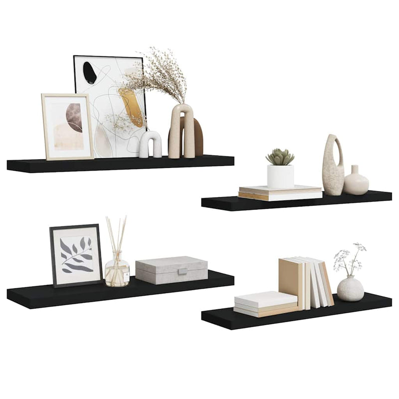 Rafturi de perete suspendate 4 buc., negru, 90x23,5x3,8 cm, MDF