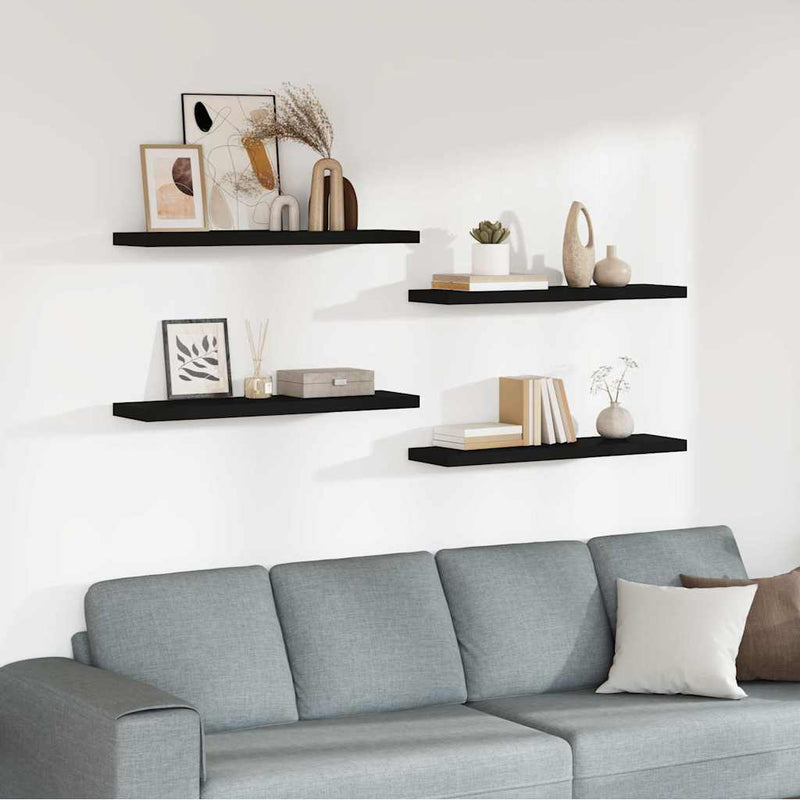 Rafturi de perete suspendate 4 buc., negru, 90x23,5x3,8 cm, MDF