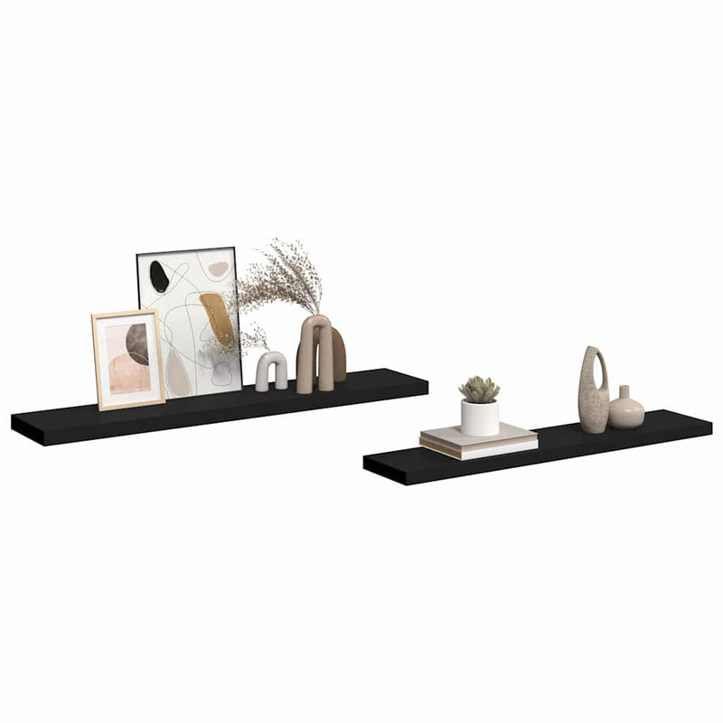 Rafturi de perete suspendate 2 buc., negru 120x23,5x3,8 cm, MDF