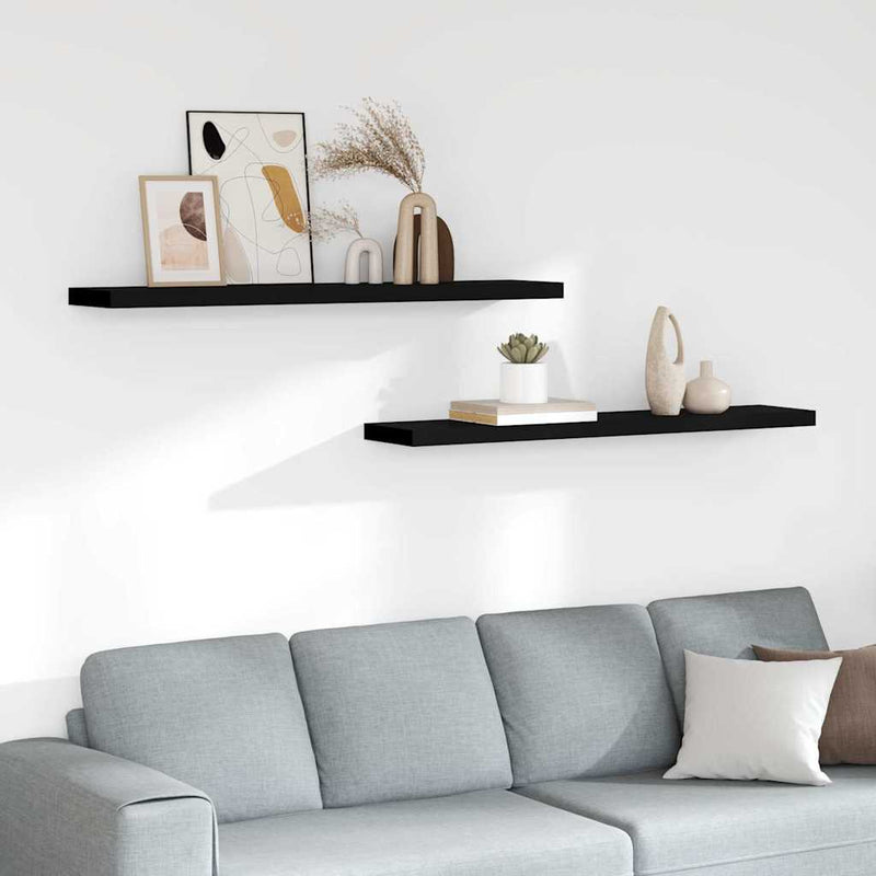 Rafturi de perete suspendate 2 buc., negru 120x23,5x3,8 cm, MDF